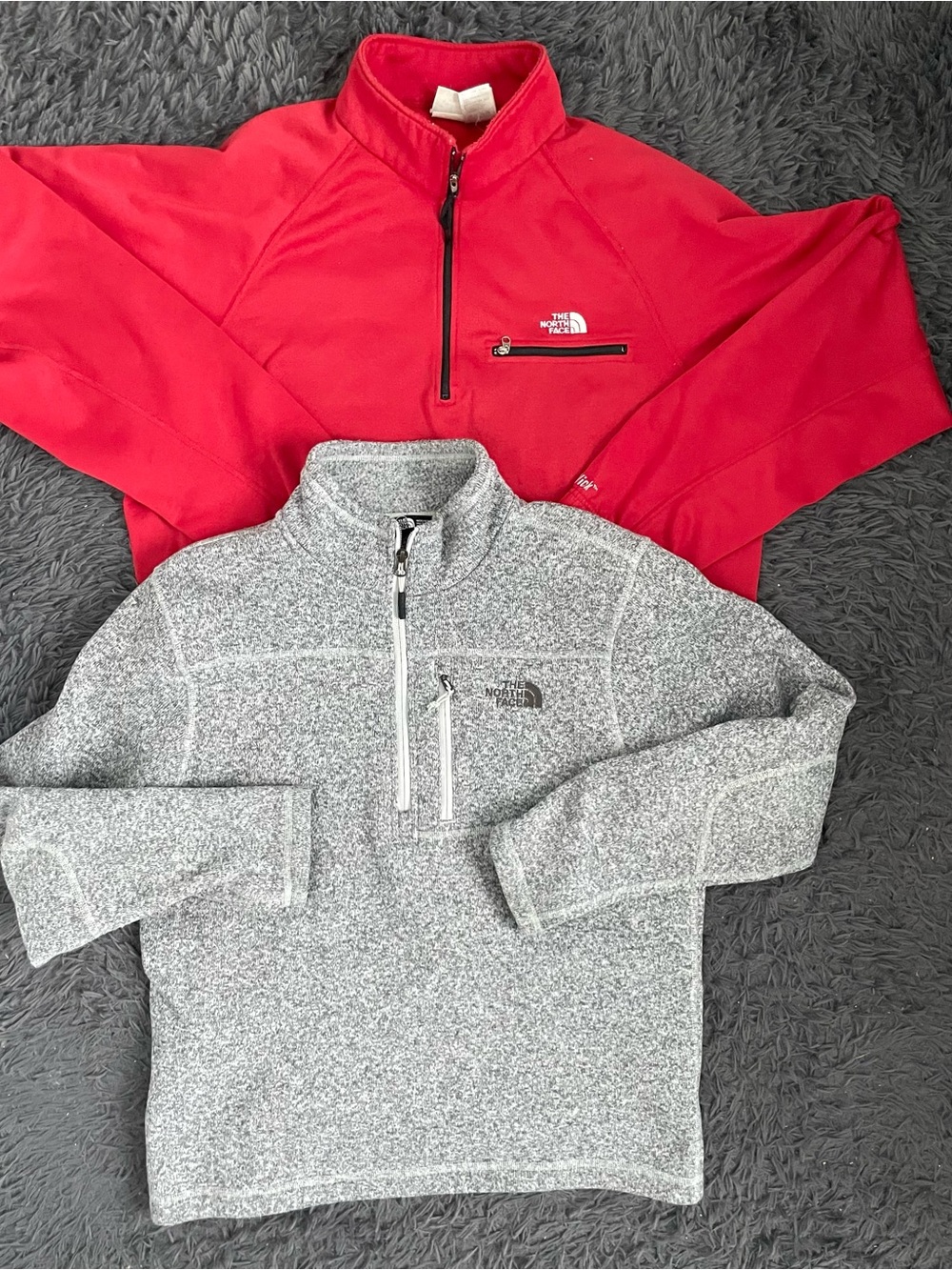 Men Size Large The North Face Red Gray Quarter Zip Sweatshirt Fleece Bundle Lot